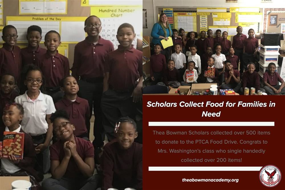 Bowman scholars collected 500 items for the PTCA Food Drive. Graphic 
